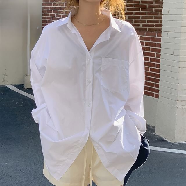 Porstina-Long Sleeve Collared Plain Shirt
