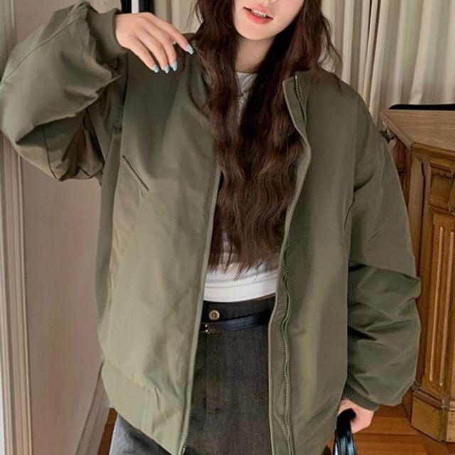 Porstina-Plain Zip-Up Puffer Jacket