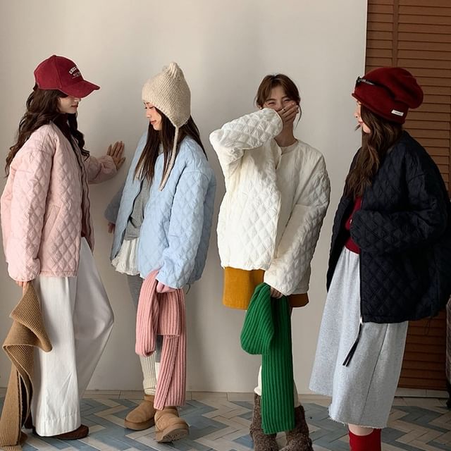 Porstina-Quilted Plain Zip-Up Jacket
