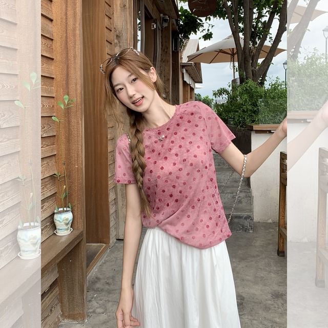 Porstina-Short-Sleeve Crew Neck Dotted Tee