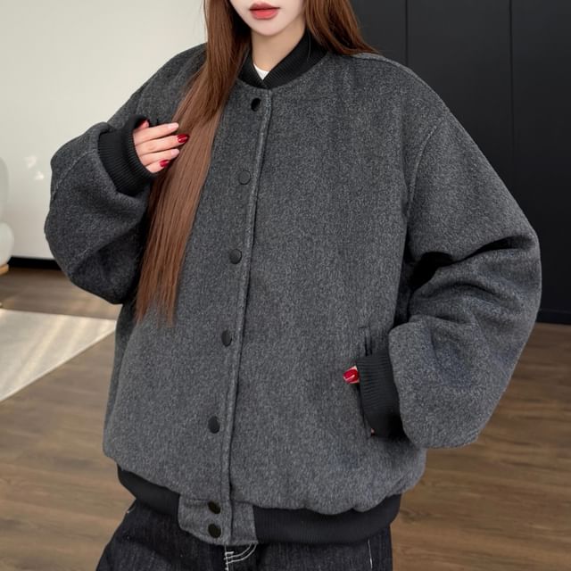 Porstina-Two Tone Button Baseball Jacket