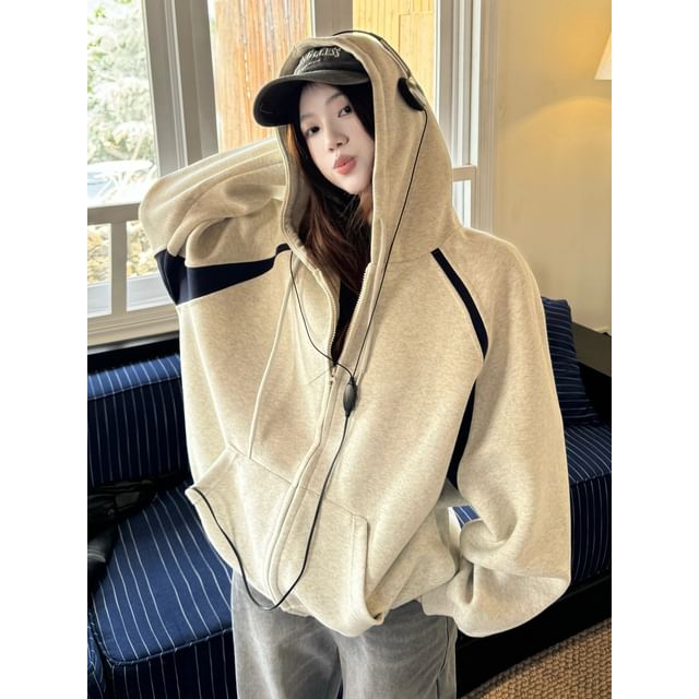 Porstina-Two Tone Zip-Up Hoodie