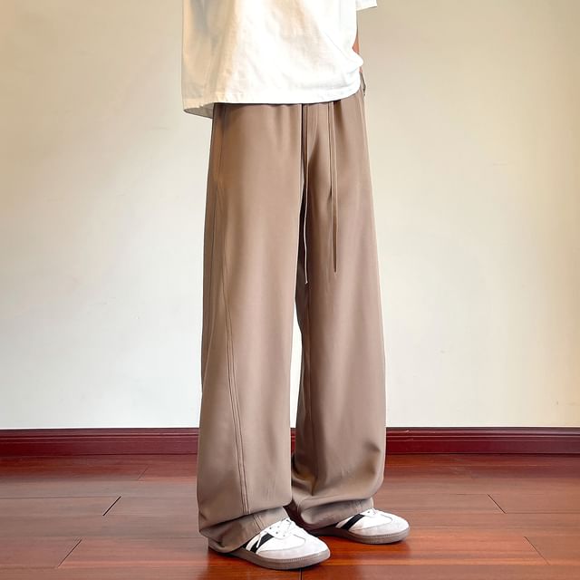 POSI-Drawstring Waist Plain Baggy Pants