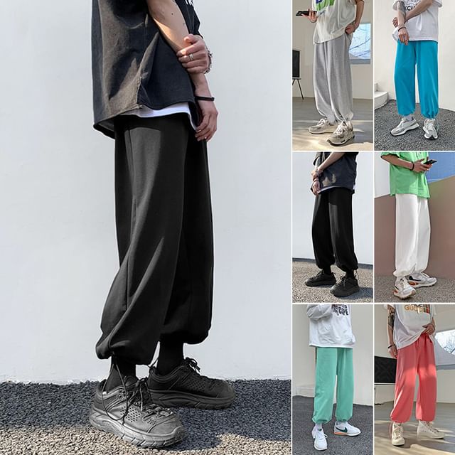 POSI-Drawstring Waist Plain Harem Sweatpants