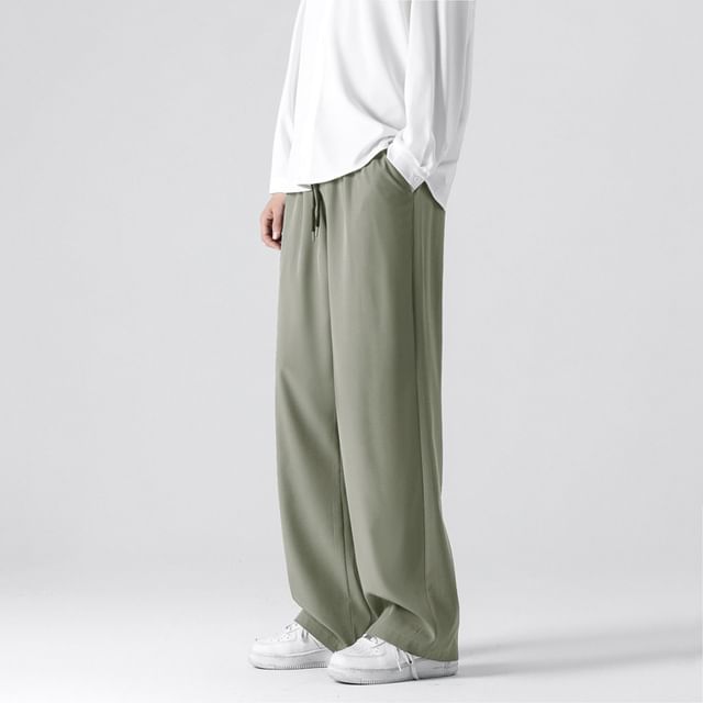 POSI-Drawstring Waist Plain Loose Fit Pants