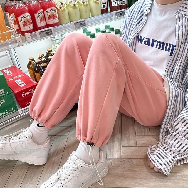 POSI-Drawstring Waist Plain Loose Fit Sweatpants