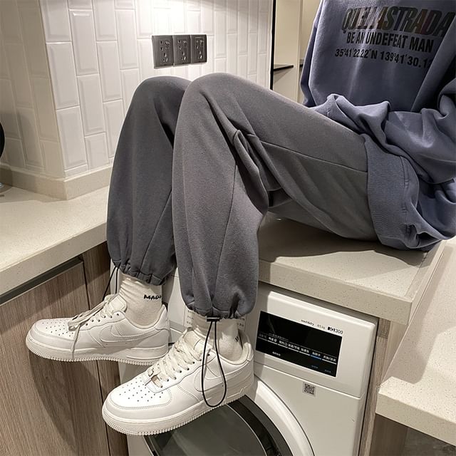 POSI-Drawstring Waist Plain Loose Fit Sweatpants