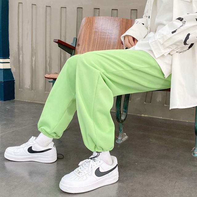 POSI-Drawstring Waist Plain Loose Fit Sweatpants