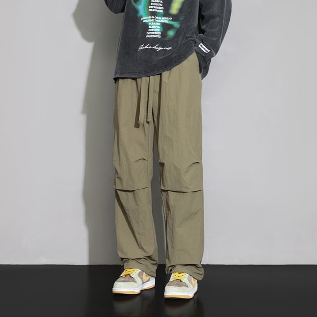 POSI-Drawstring Waist Plain Ruched Loose Fit Pants