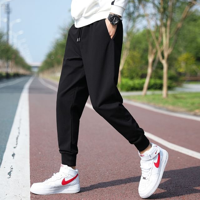 POSI-Drawstring Waist Plain Tapered Pants