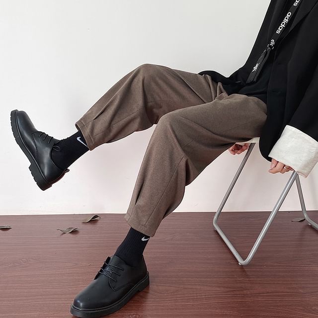 POSI-Drawstring Waist Plain Tapered Pants