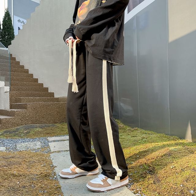 POSI-Drawstring Waist Two Tone Loose Fit Sweatpants