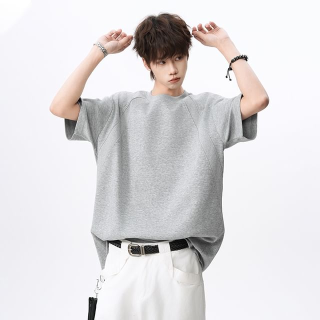 POSI-Short Sleeve Crew Neck Plain Panel T-Shirt
