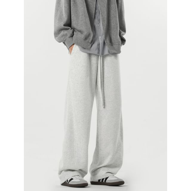 Posive-Drawstring Waist Plain Barrel Leg Baggy Sweatpants