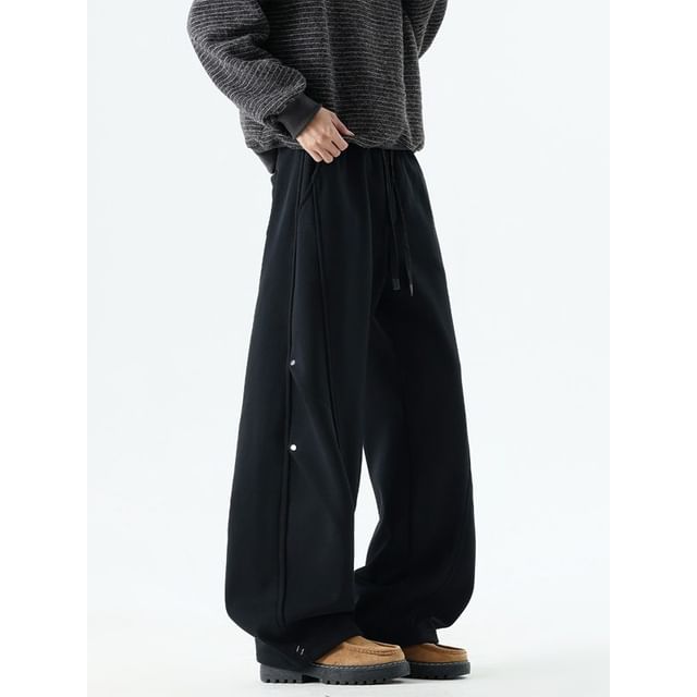 Posive-Drawstring Waist Plain Barrel Leg Baggy Sweatpants