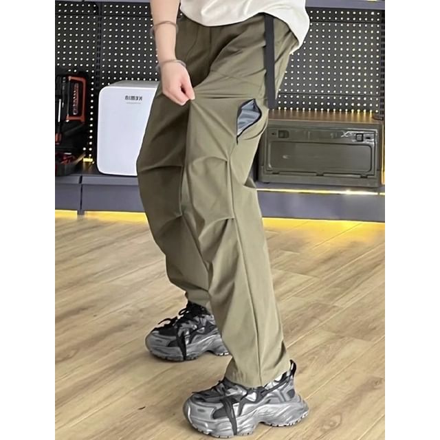 Posive-High Waist Plain Straight Leg Pants