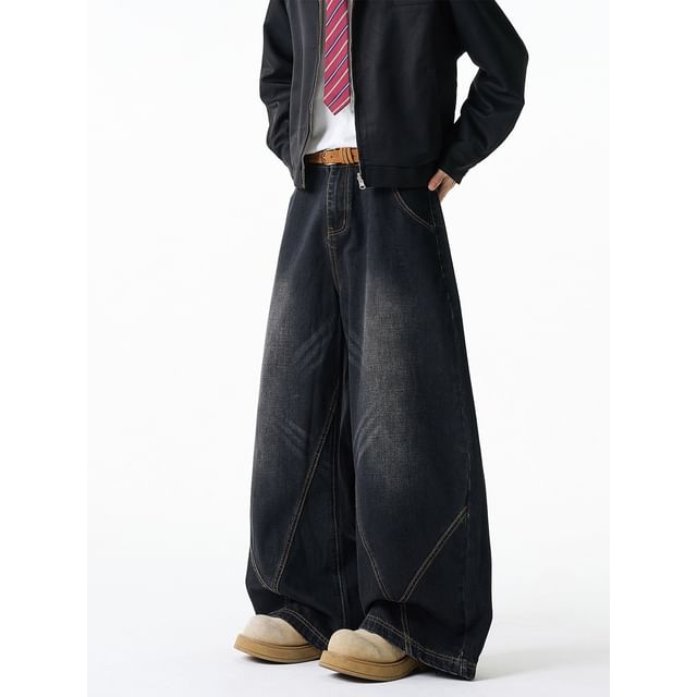 Posive-Low Rise Washed Baggy Jeans