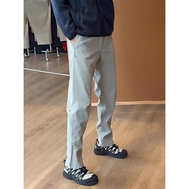 Posive-Mid Rise Plain Zip Slit Tapered Pants