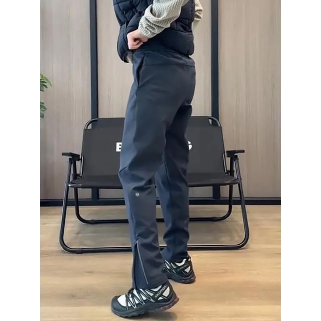 Posive-Mid Rise Plain Zip Slit Tapered Pants