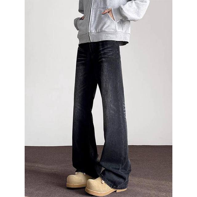 Posive-Mid Rise Washed Flared Jeans