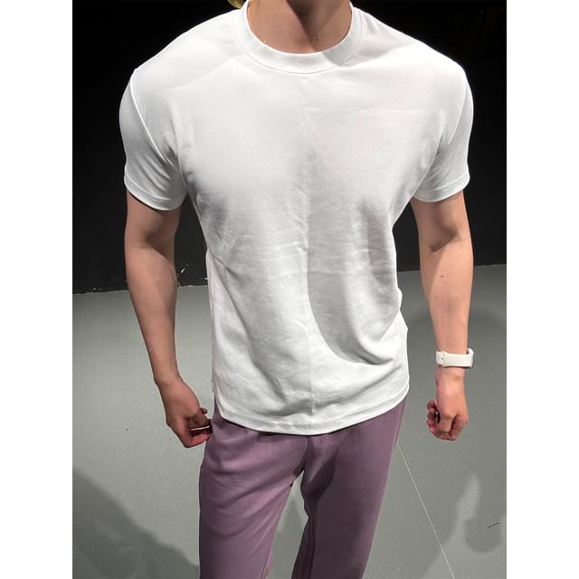 Posive-Short Sleeve Crew Neck Plain T-Shirt