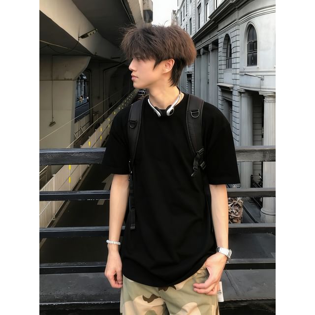 Posive-Short Sleeve Crew Neck Plain T-Shirt