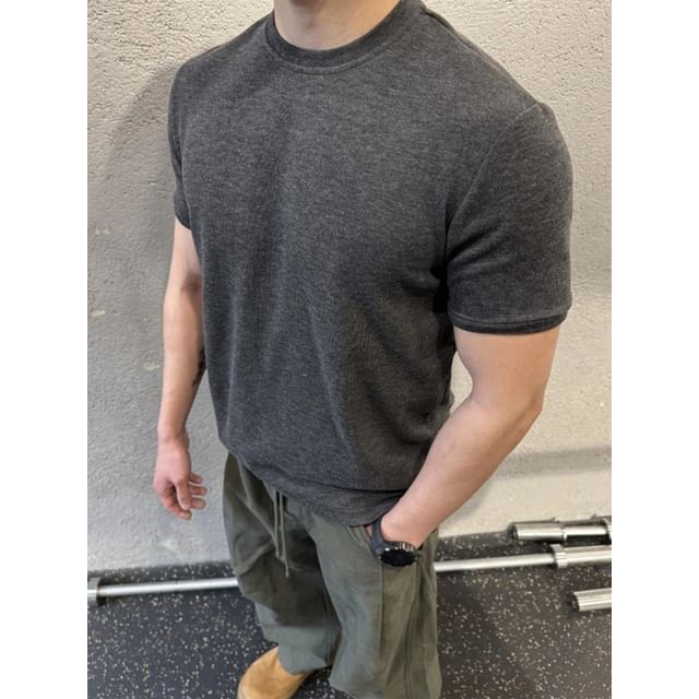 Posive-Short Sleeve Crew Neck Plain T-Shirt