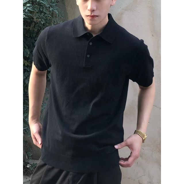 Posive-Short Sleeve Plain Knit Polo Top