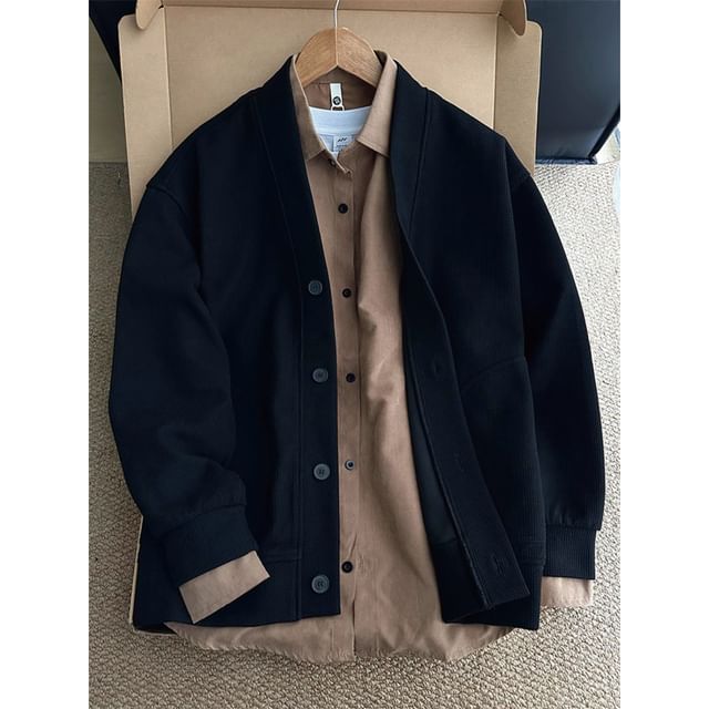 Posive-V-Neck Plain Jacket
