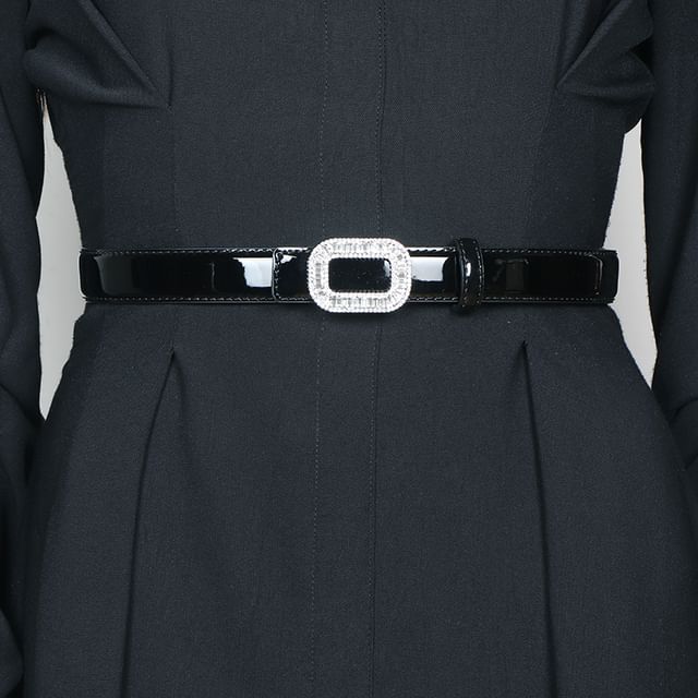Poyol-Faux Leather Plain Layered Thin Belt