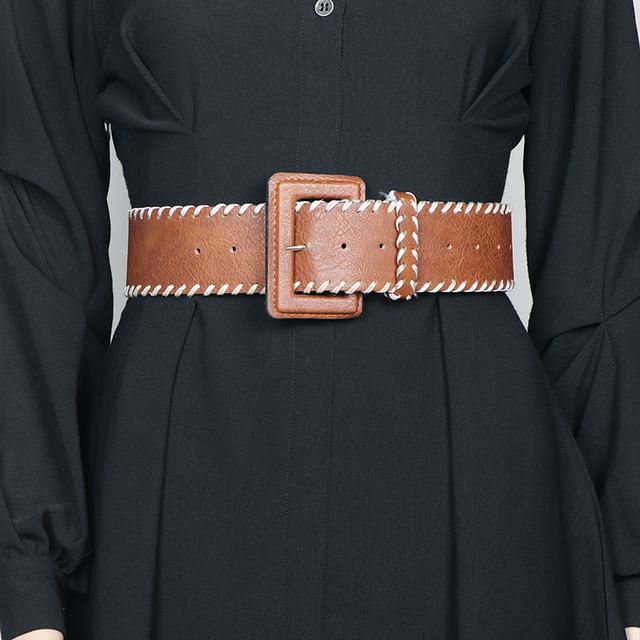 Poyol-Faux Leather Stitching Thick Belt