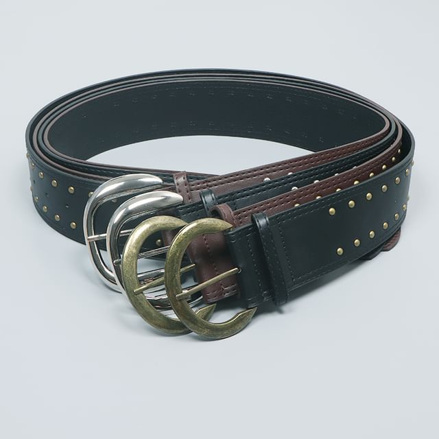 Poyol-Studded Faux Leather Belt