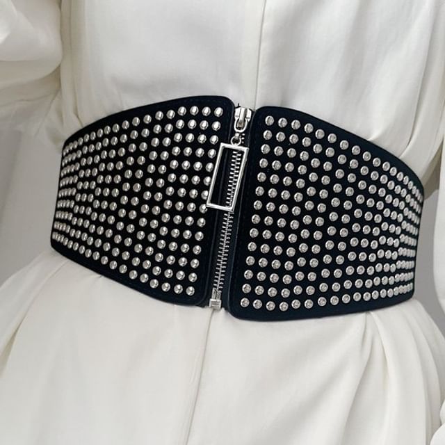 Poyol-Studded Zip-Up Corset Belt