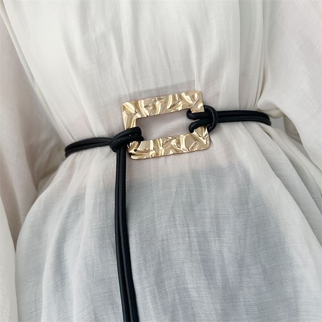 Poyol-Textured Rectangle Alloy Faux Leather String Belt