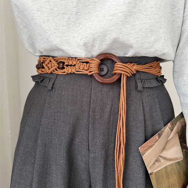 Poyol-Wooden Hoop Braided String Belt