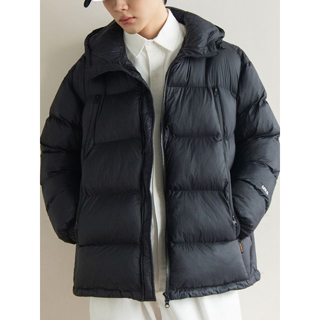 preppyfella-Hooded Zip-Up Plain Puffer Jacket