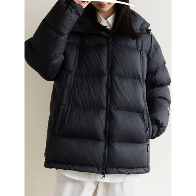 preppyfella-Hooded Zip-Up Plain Puffer Jacket