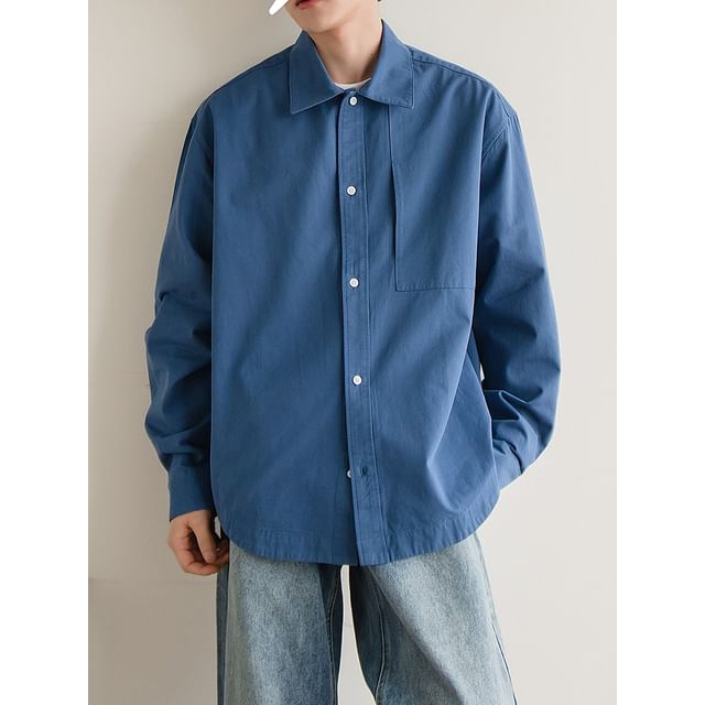 preppyfella-Long-Sleeve Plain Shirt