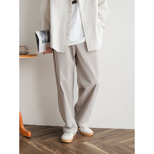 preppyfella-Mid Rise Plain Loose Fit Pants