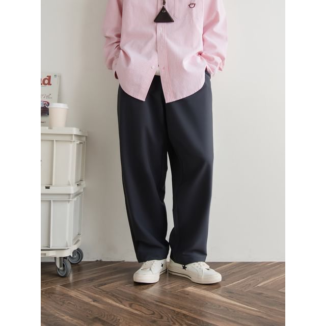 preppyfella-Mid Rise Plain Loose Fit Pants