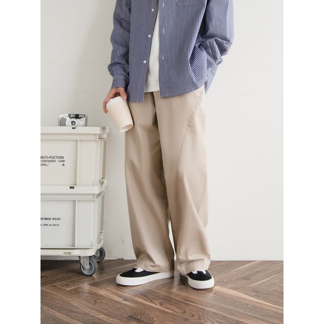 preppyfella-Mid Rise Plain Loose Fit Pants