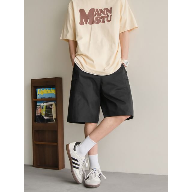 preppyfella-Mid Rise Plain Loose Shorts