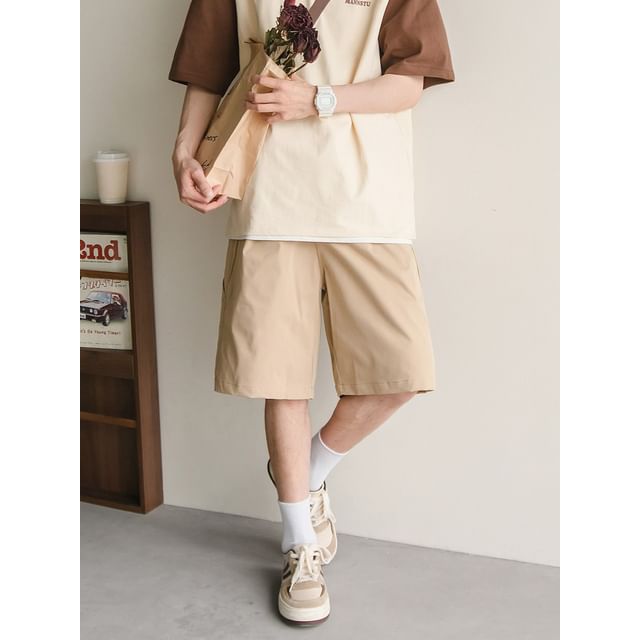 preppyfella-Mid Rise Plain Loose Shorts