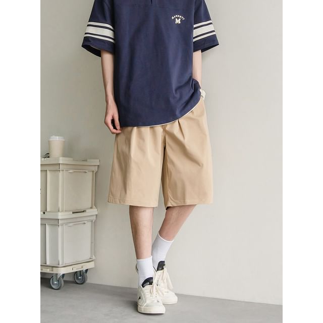 preppyfella-Mid Rise Plain Loose Shorts