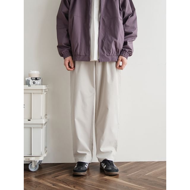 preppyfella-Mid Rise Plain Straight Leg Pants