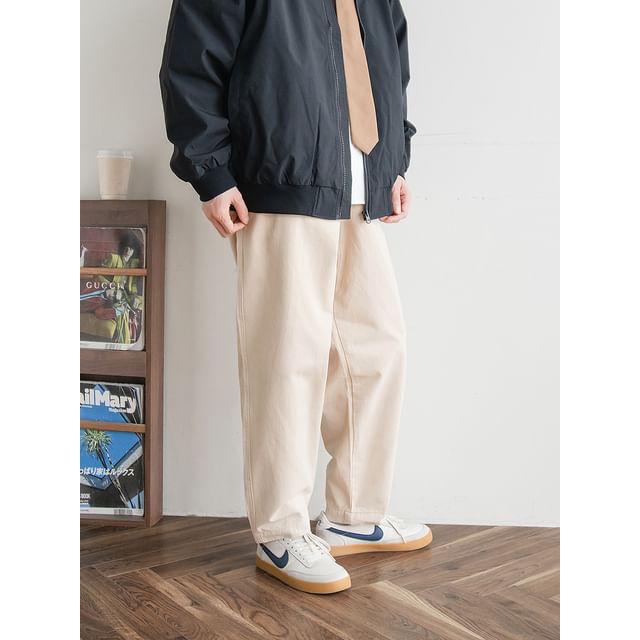 preppyfella-Mid Rise Plain Straight Leg Pants