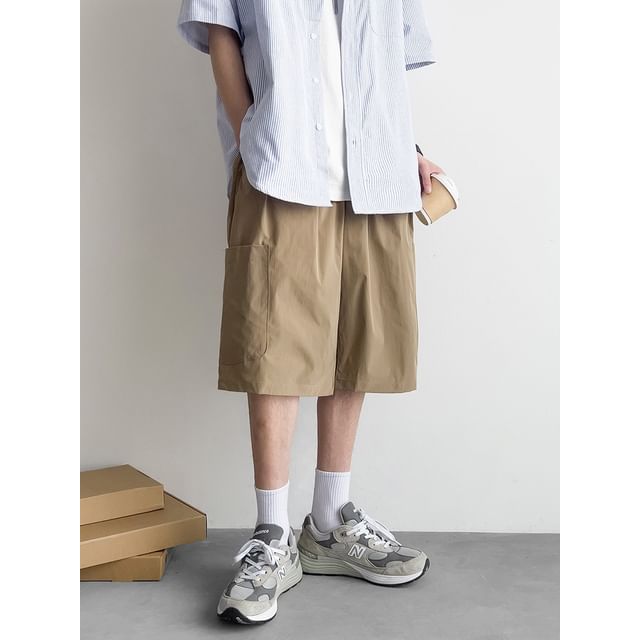 preppyfella-Mid Rise Straight-Cut Loose Cargo Shorts
