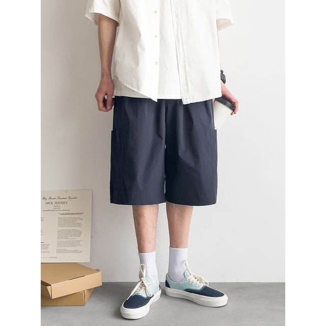 preppyfella-Mid Rise Straight-Cut Loose Cargo Shorts