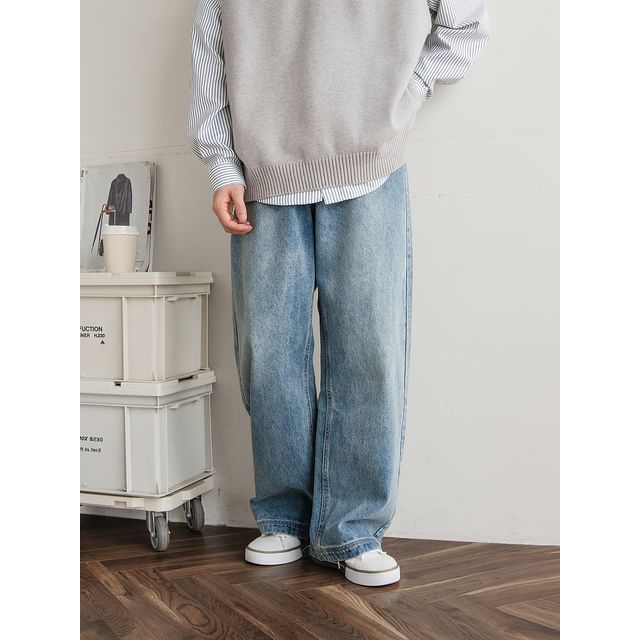 preppyfella-Mid Rise Washed Wide Leg Jeans