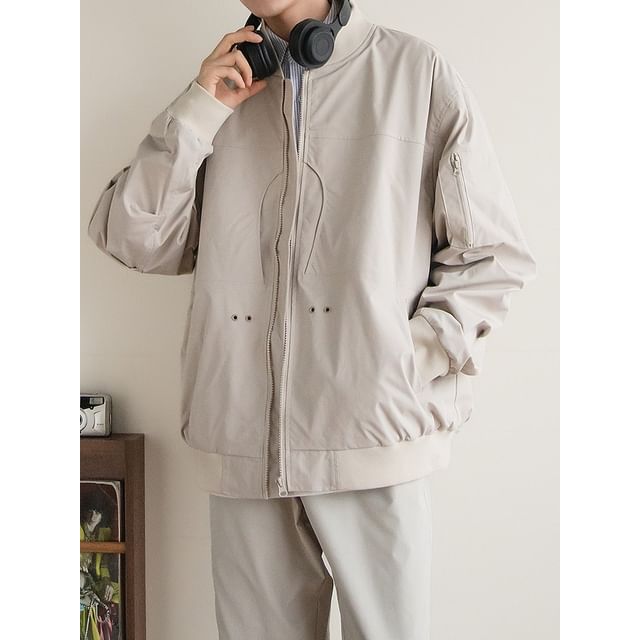 preppyfella-Plain Zip Bomber Jacket